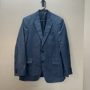 Paulo Solari 40L Chambray Denim Blue Sport Coat Blazer Jacket Solid 100% Cotton